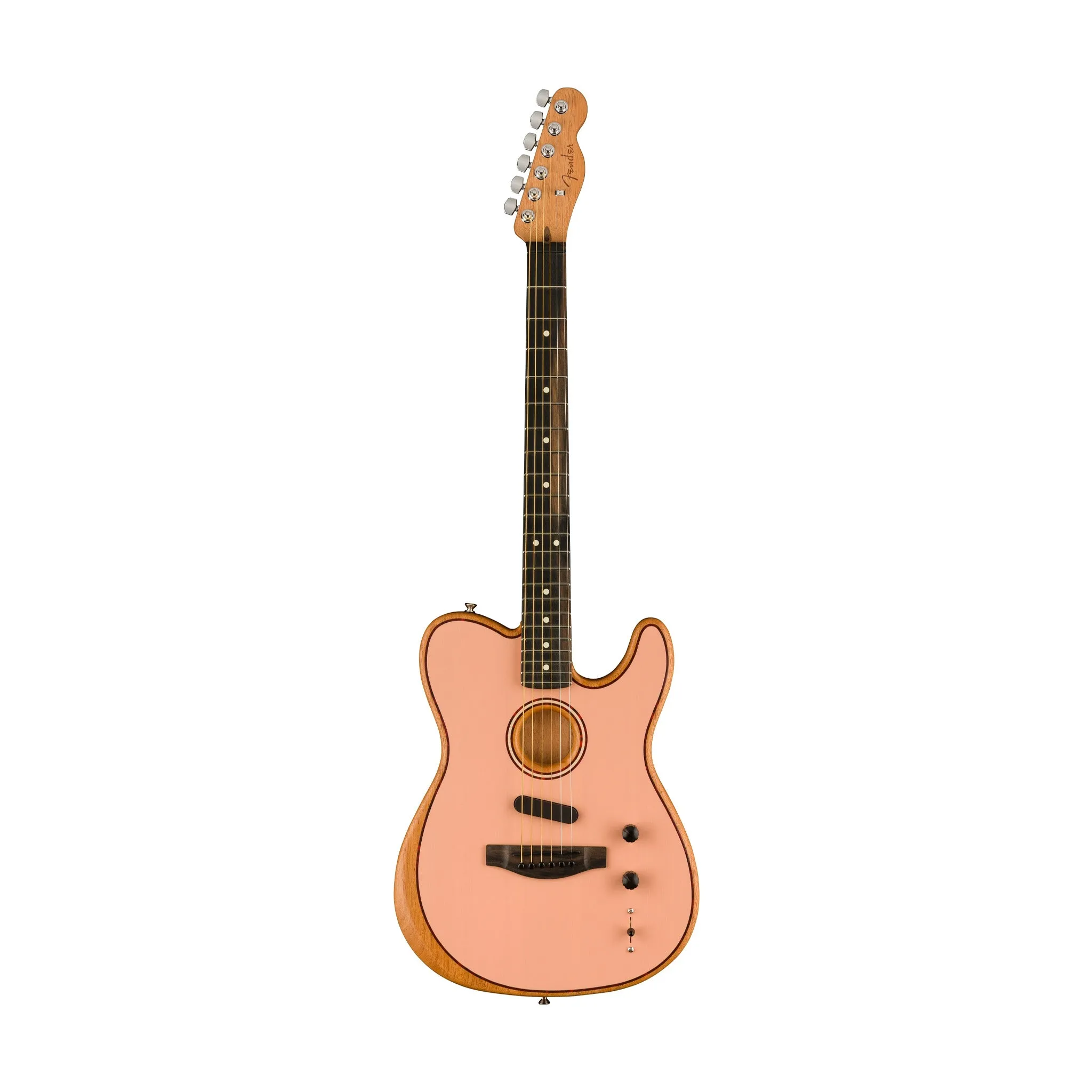 Fender FSR American Acoustasonic Telecaster Guitar w/Bag, Ebony FB, Shell Pink