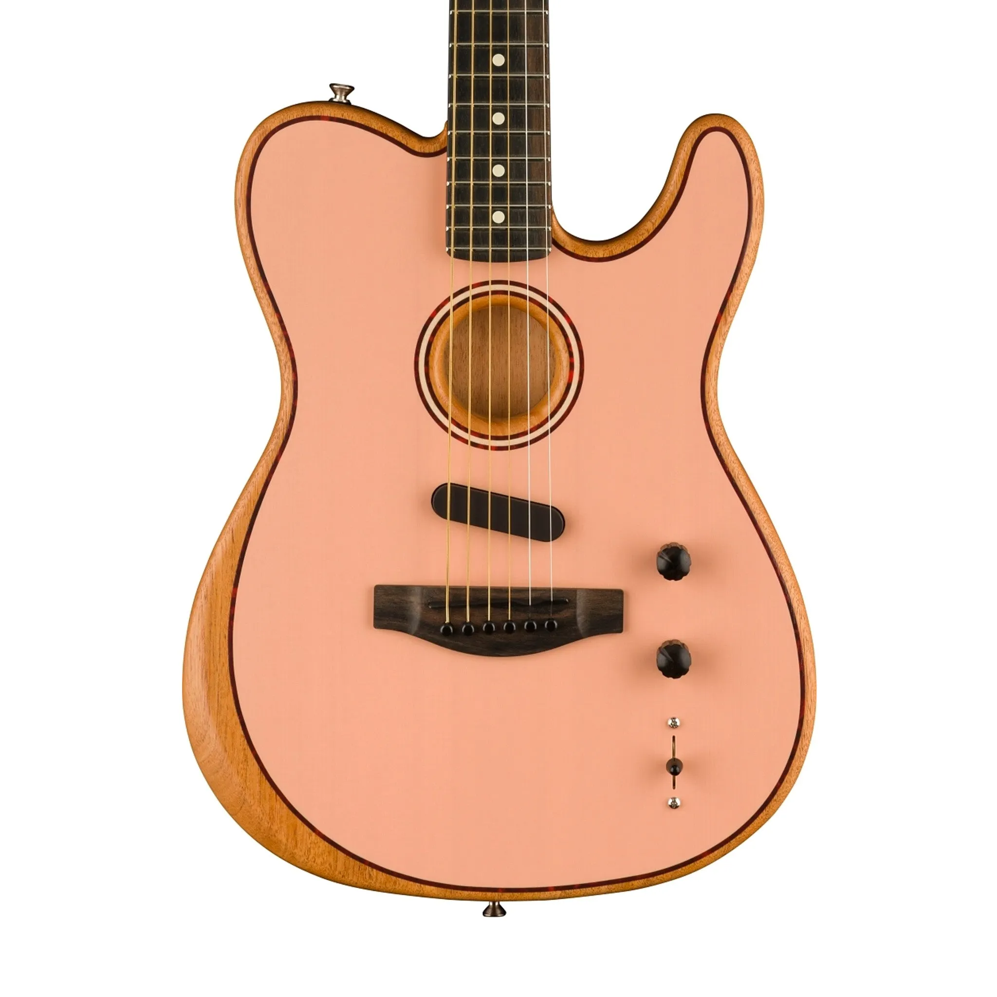 Fender FSR American Acoustasonic Telecaster Guitar w/Bag, Ebony FB, Shell Pink