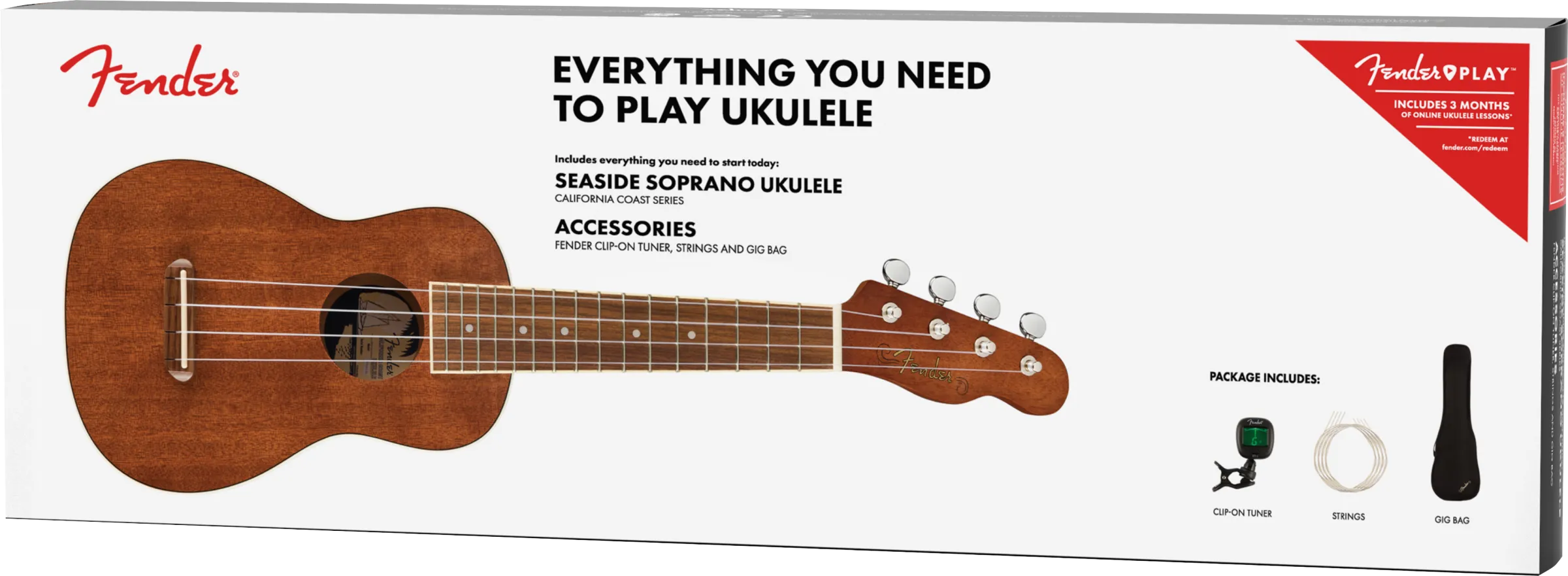 FENDER Seaside Soprano Ukulele Pack Walnut Fingerboard Natural