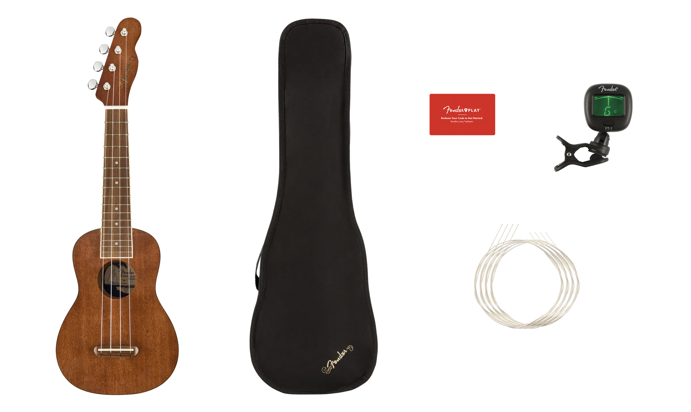 FENDER Seaside Soprano Ukulele Pack Walnut Fingerboard Natural
