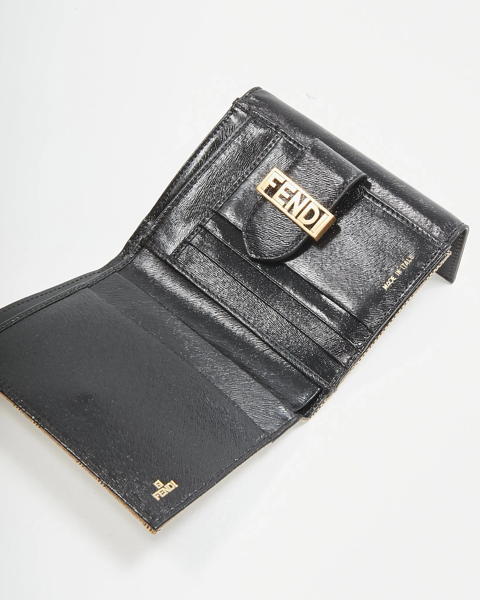 Fendi Beige Canvas Zucca Print Compact French Purse Wallet