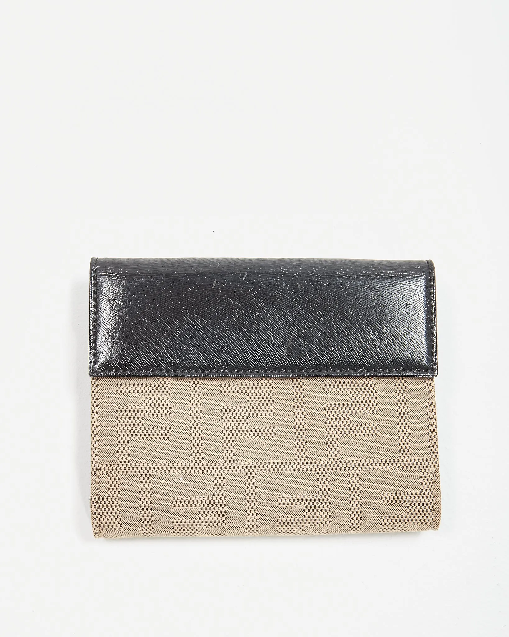 Fendi Beige Canvas Zucca Print Compact French Purse Wallet