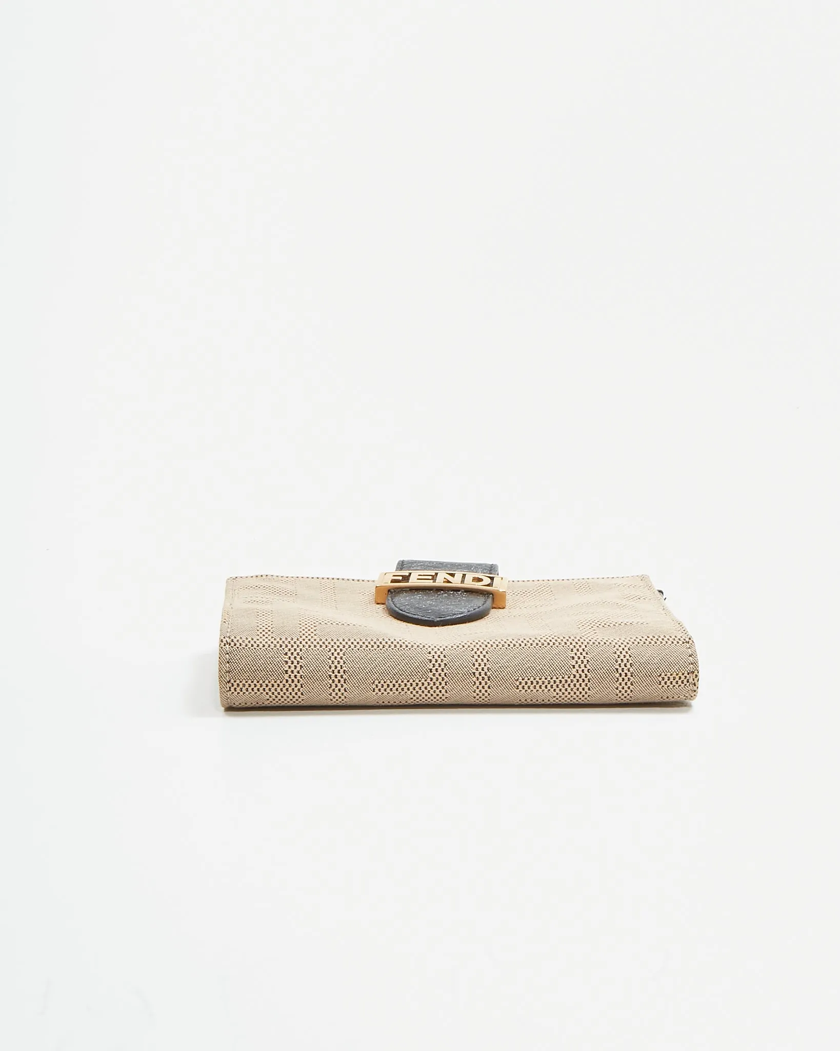 Fendi Beige Canvas Zucca Print Compact French Purse Wallet