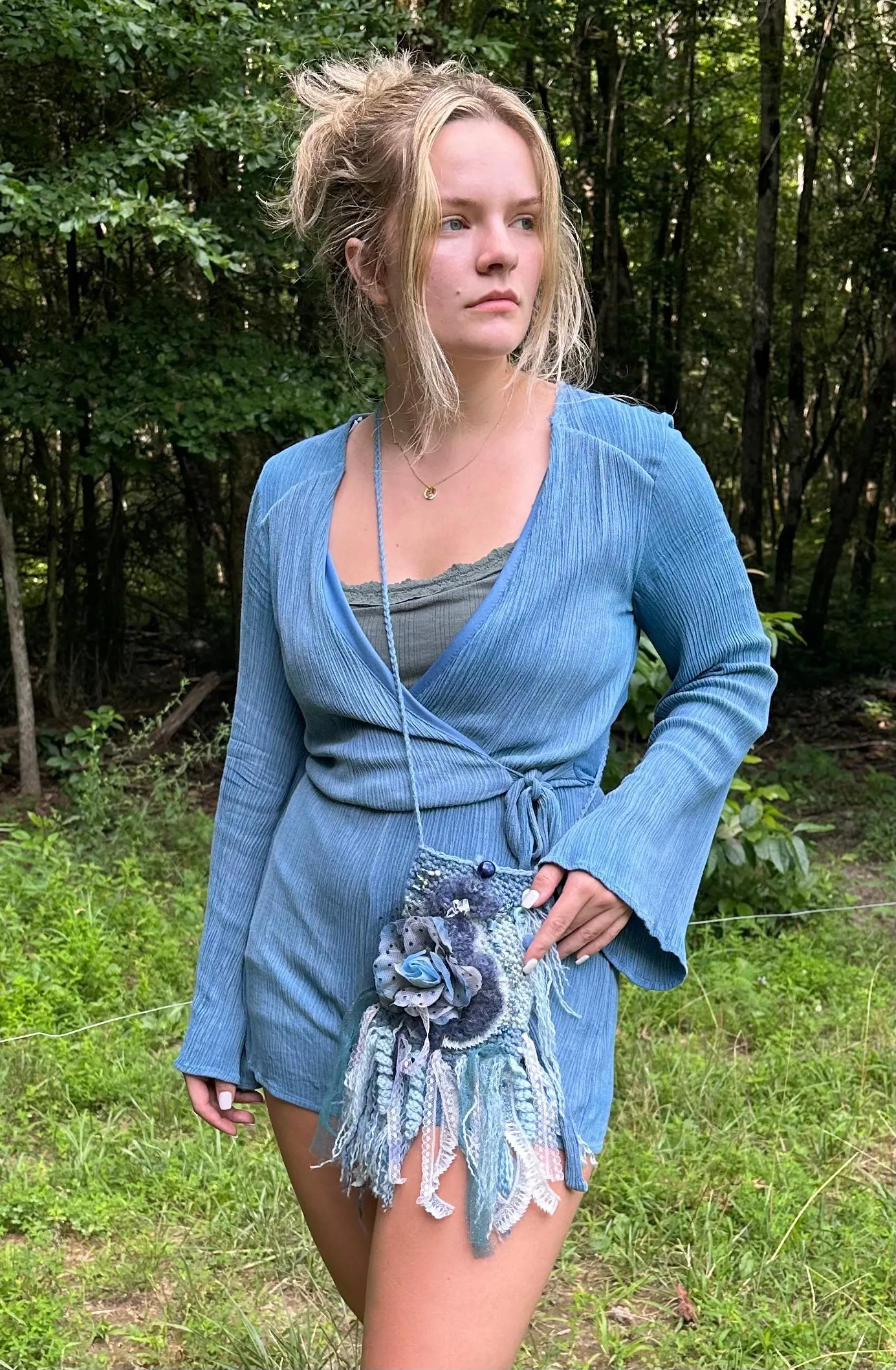 Festival Purse-Belt, Wearable Art, Blue Denim palette FREE SHIPPING
