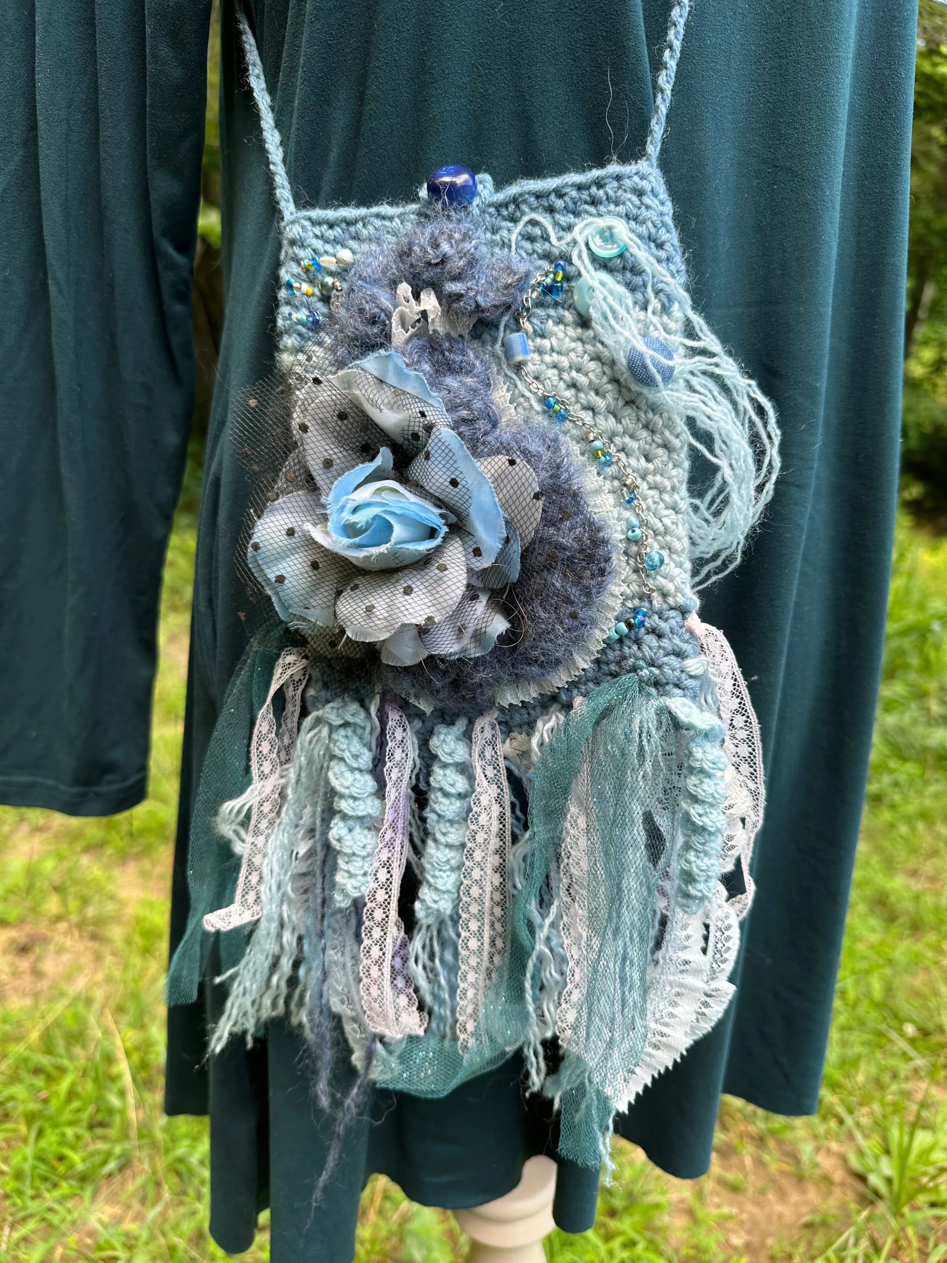 Festival Purse-Belt, Wearable Art, Blue Denim palette FREE SHIPPING