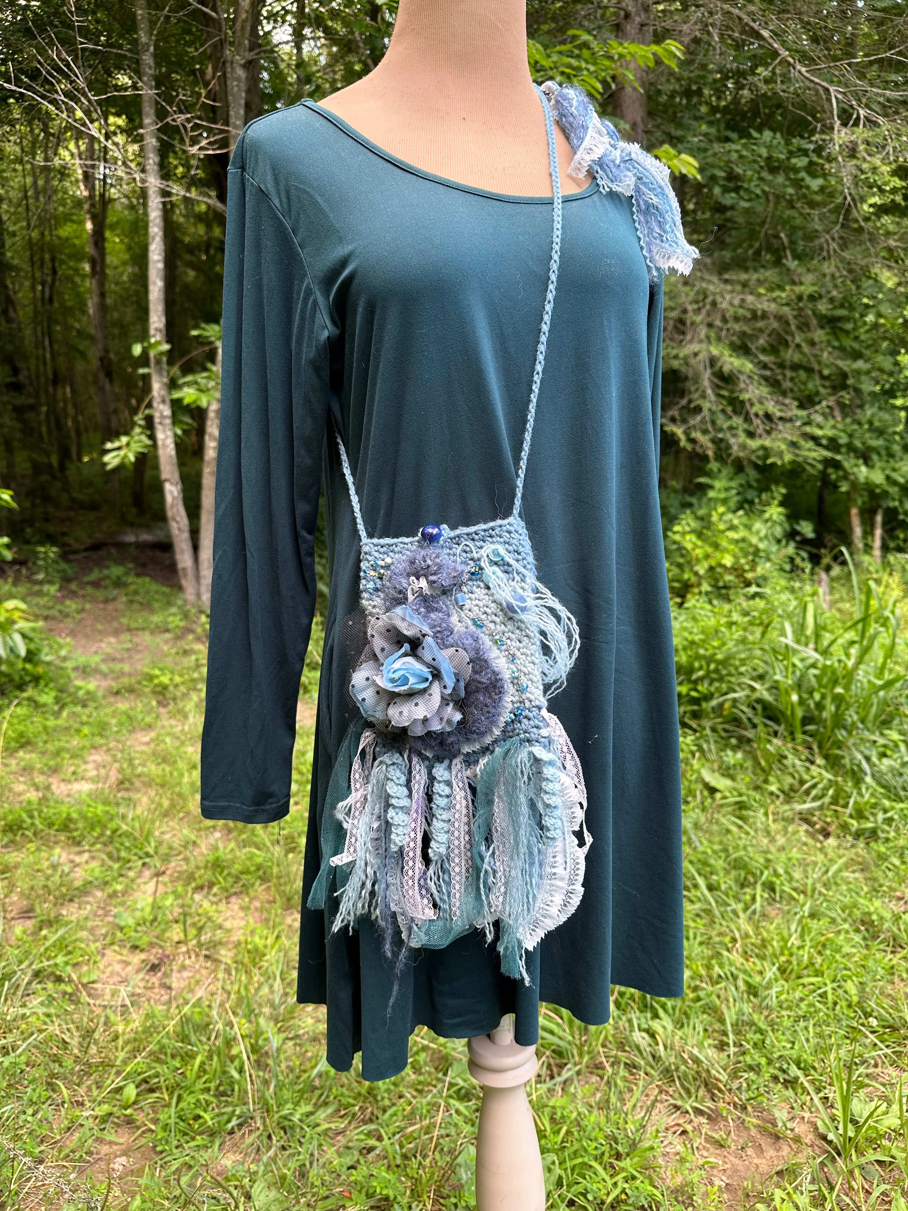 Festival Purse-Belt, Wearable Art, Blue Denim palette FREE SHIPPING