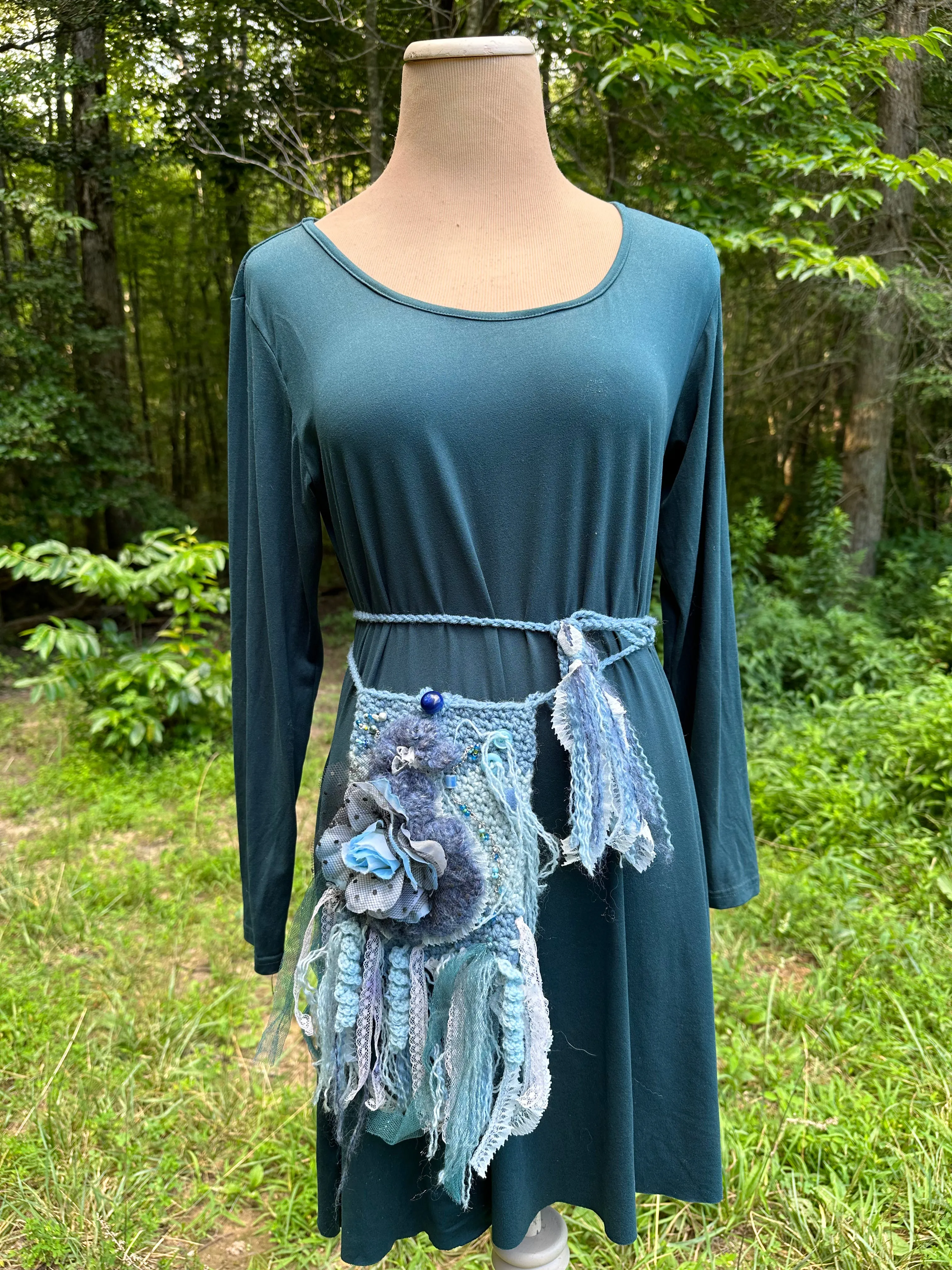 Festival Purse-Belt, Wearable Art, Blue Denim palette FREE SHIPPING