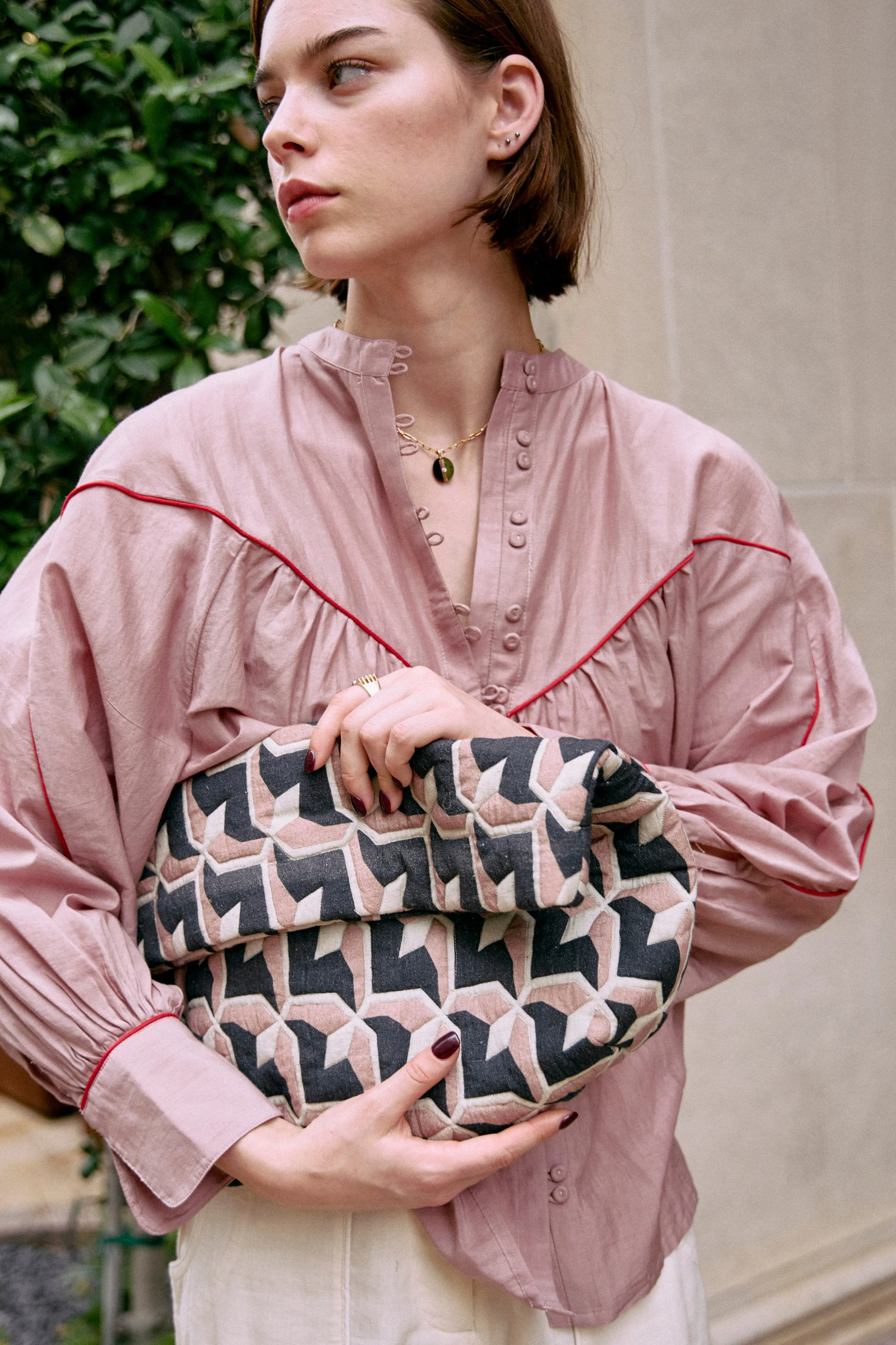 Foldover Clutch in Clay Parquet