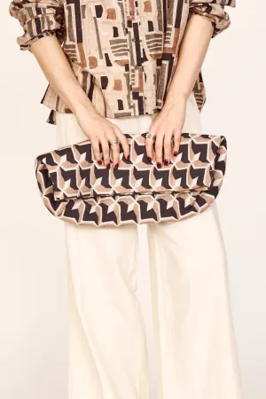 Foldover Clutch in Clay Parquet