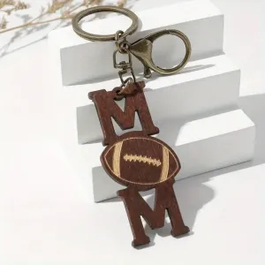 Football MOM Wooden Keychain