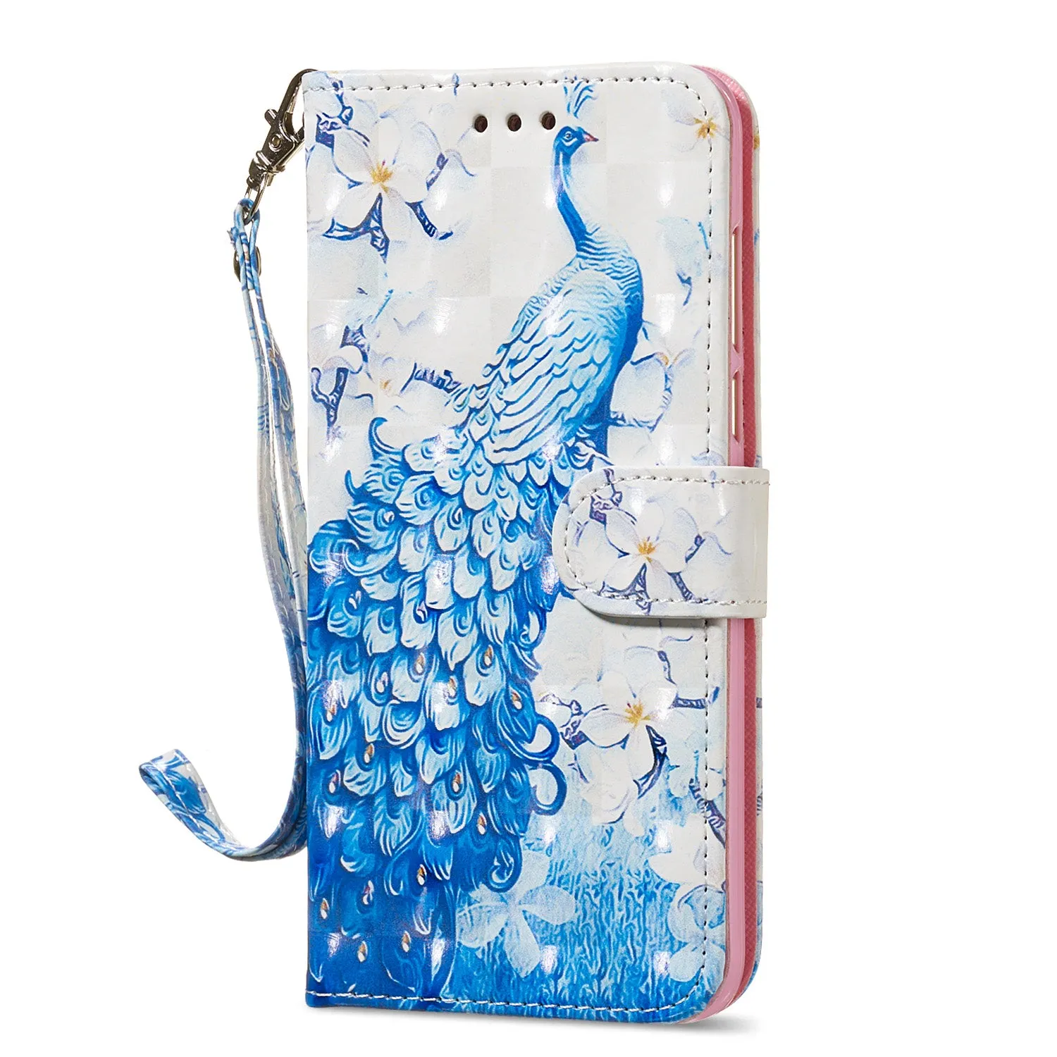 For HUAWEI honor 7C / Enjoy 8/Y7PRIME 2018/Y7 PRO 2018/NOVA2 LITE 3D Coloured Painted PU Magnetic Clasp Phone Case with Card Slots Bracket Lanyard Flamingo