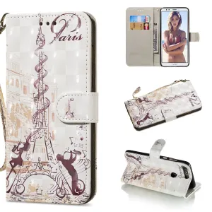 For HUAWEI honor 7C / Enjoy 8/Y7PRIME 2018/Y7 PRO 2018/NOVA2 LITE 3D Coloured Painted PU Magnetic Clasp Phone Case with Card Slots Bracket Lanyard Tower couple