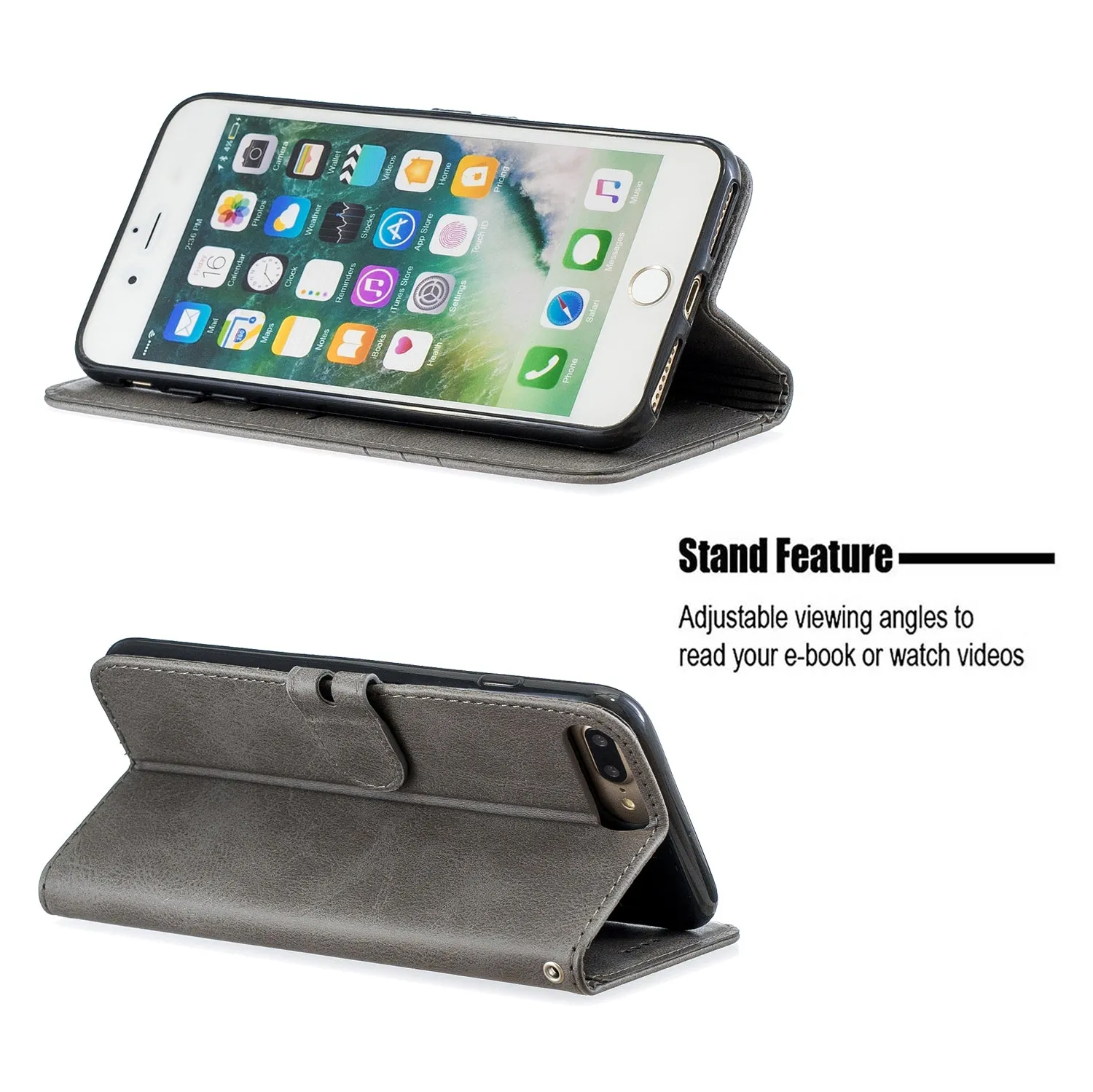 For iPhone 6 plus / 6S plus / 7 plus / 8 plus Denim Pattern Solid Color Flip Wallet PU Leather Protective Phone Case with Buckle & Bracket gray