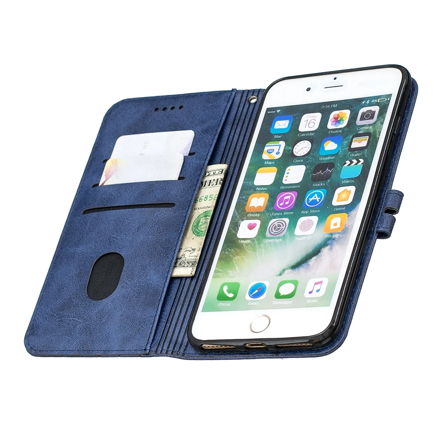For iPhone 6 plus / 6S plus / 7 plus / 8 plus Denim Pattern Solid Color Flip Wallet PU Leather Protective Phone Case with Buckle & Bracket gray