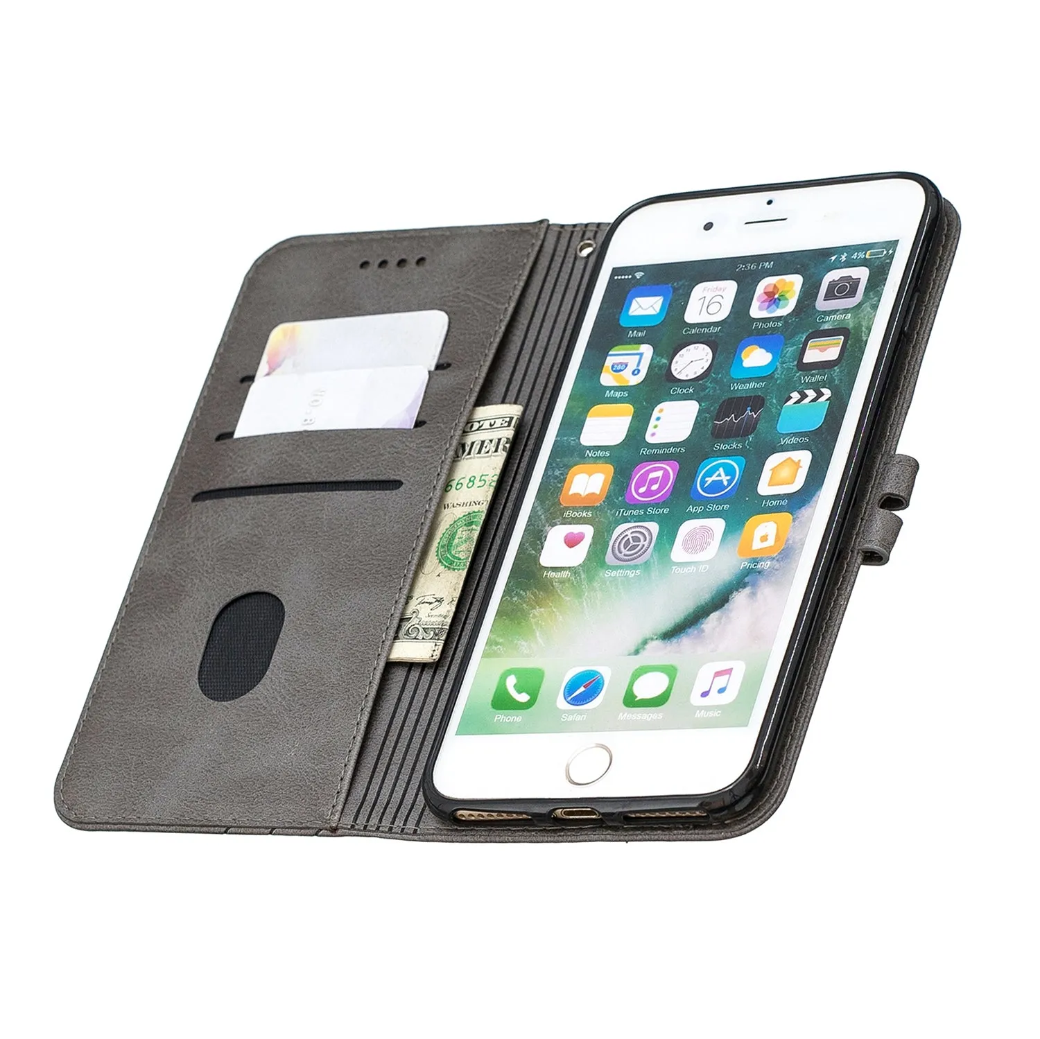For iPhone 6 plus / 6S plus / 7 plus / 8 plus Denim Pattern Solid Color Flip Wallet PU Leather Protective Phone Case with Buckle & Bracket gray