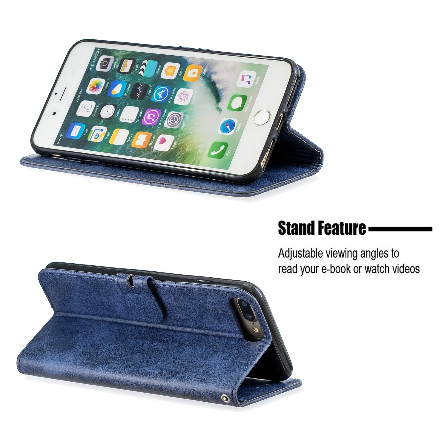 For iPhone 6 plus / 6S plus / 7 plus / 8 plus Denim Pattern Solid Color Flip Wallet PU Leather Protective Phone Case with Buckle & Bracket gray