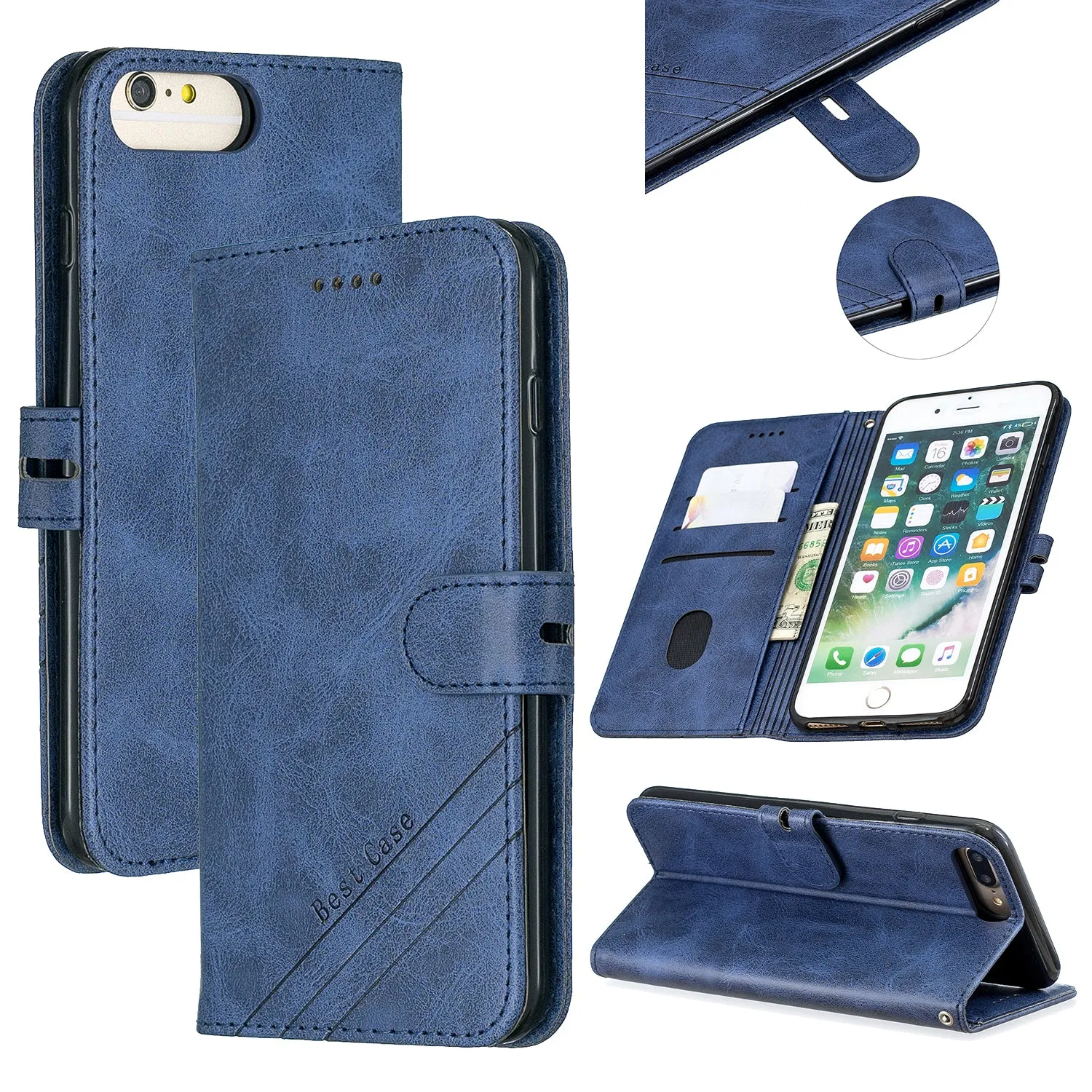 For iPhone 6 plus / 6S plus / 7 plus / 8 plus Denim Pattern Solid Color Flip Wallet PU Leather Protective Phone Case with Buckle & Bracket gray