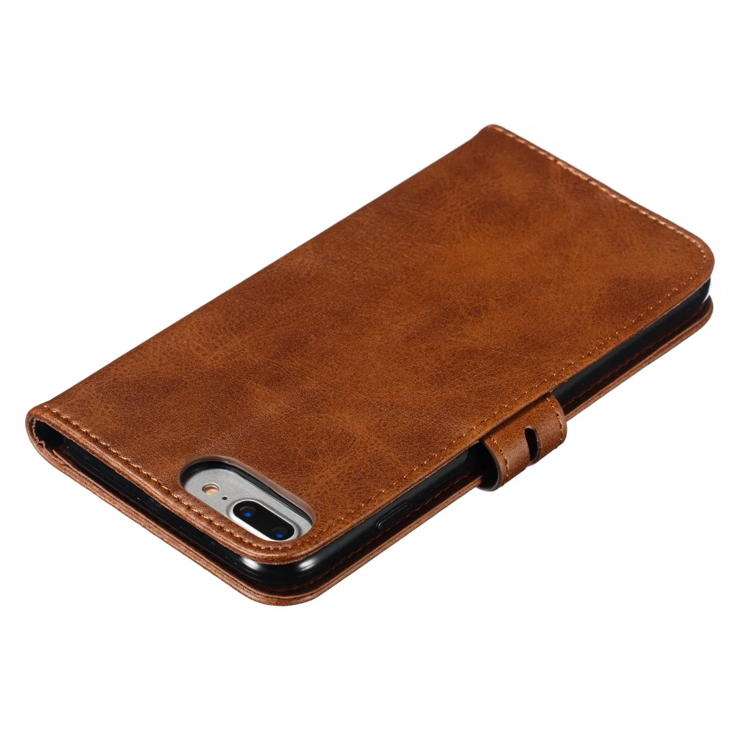 For iPhone 6 plus/6S plus/7 plus/8 plus Wallet-type Cute Cartoon Embossed Happy Cat PU Leather Protective Phone Case with Buckle & Bracket brown
