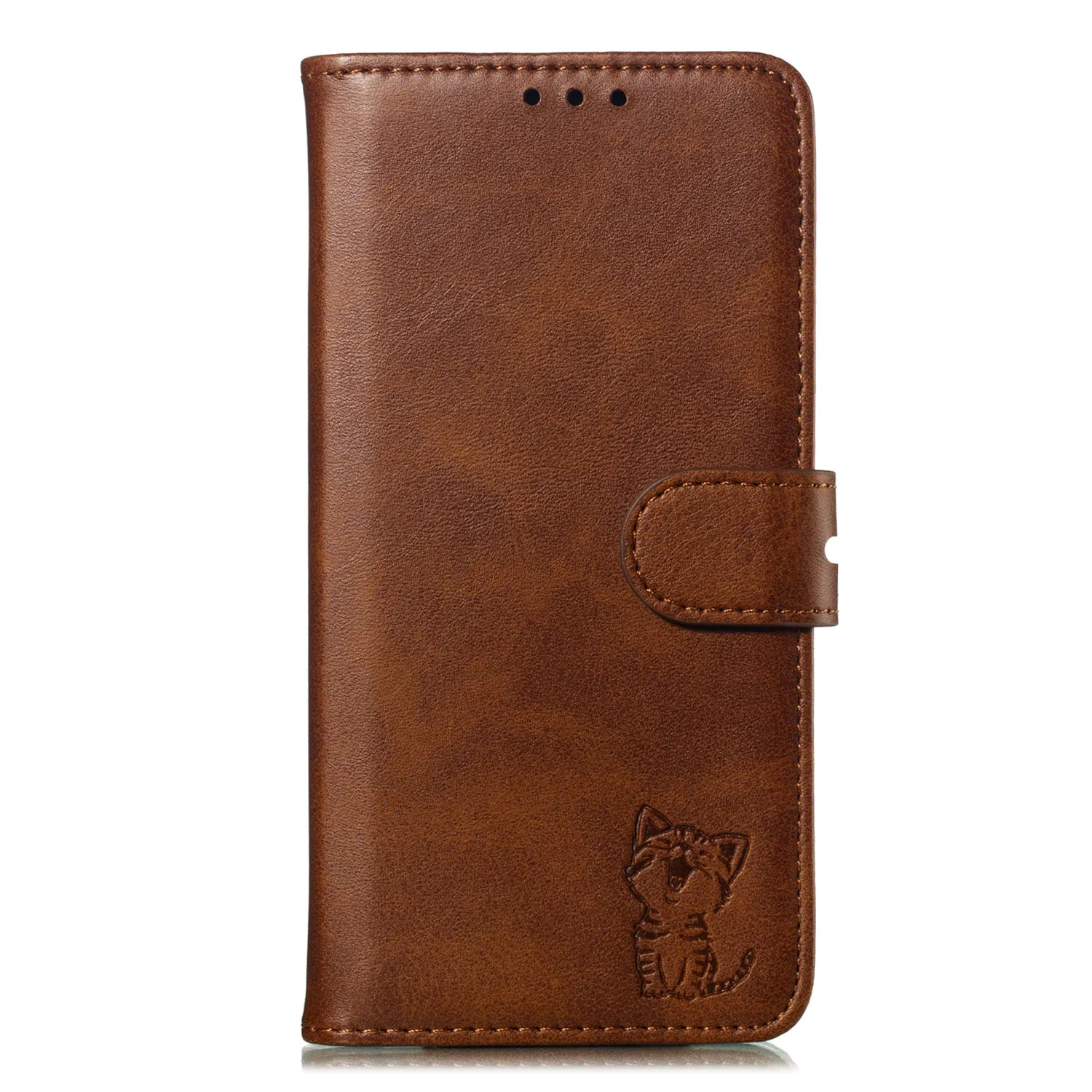 For iPhone 6 plus/6S plus/7 plus/8 plus Wallet-type Cute Cartoon Embossed Happy Cat PU Leather Protective Phone Case with Buckle & Bracket brown