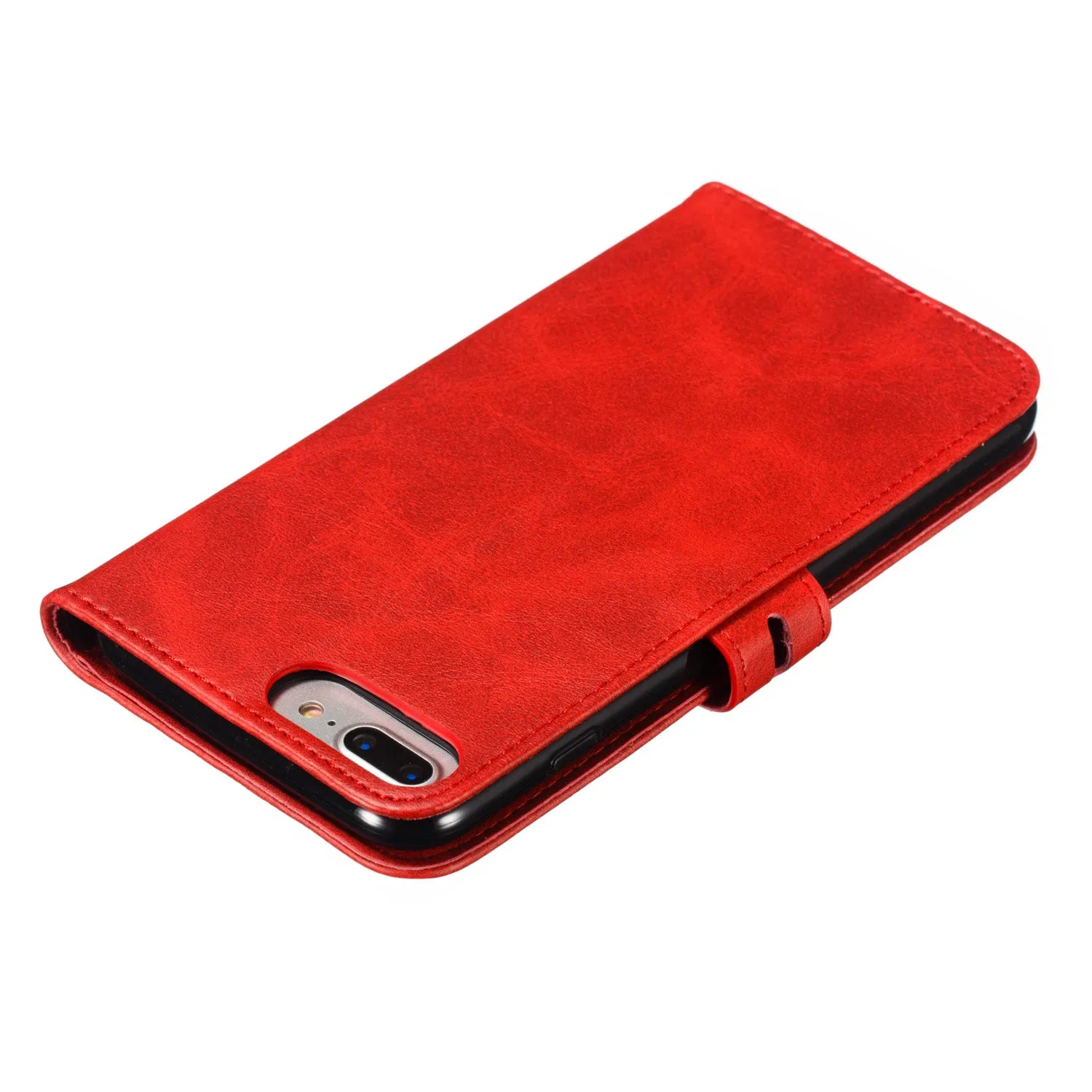For iPhone 6 plus/6S plus/7 plus/8 plus Wallet-type Cute Cartoon Embossed Happy Cat PU Leather Protective Phone Case with Buckle & Bracket red
