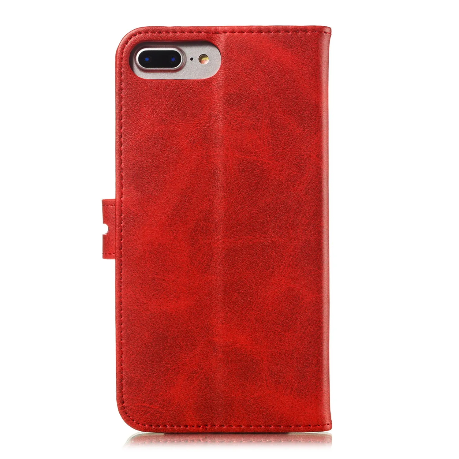 For iPhone 6 plus/6S plus/7 plus/8 plus Wallet-type Cute Cartoon Embossed Happy Cat PU Leather Protective Phone Case with Buckle & Bracket red