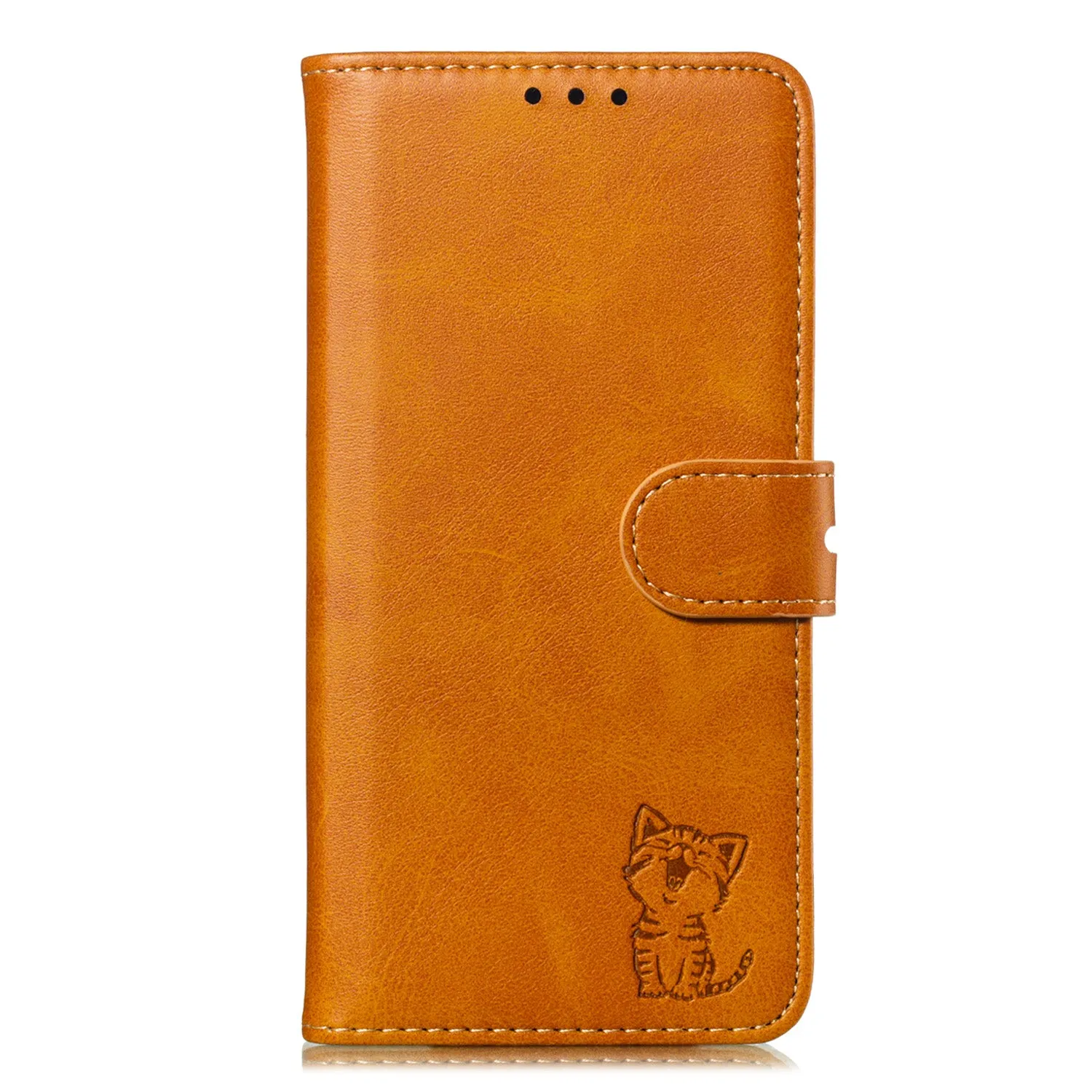 For iPhone 6 plus/6S plus/7 plus/8 plus Wallet-type Cute Cartoon Embossed Happy Cat PU Leather Protective Phone Case with Buckle & Bracket yellow