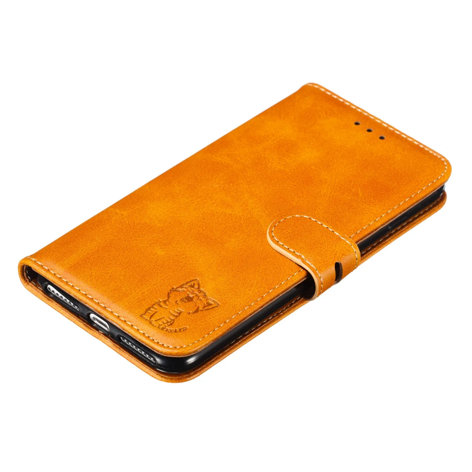 For iPhone 6 plus/6S plus/7 plus/8 plus Wallet-type Cute Cartoon Embossed Happy Cat PU Leather Protective Phone Case with Buckle & Bracket yellow