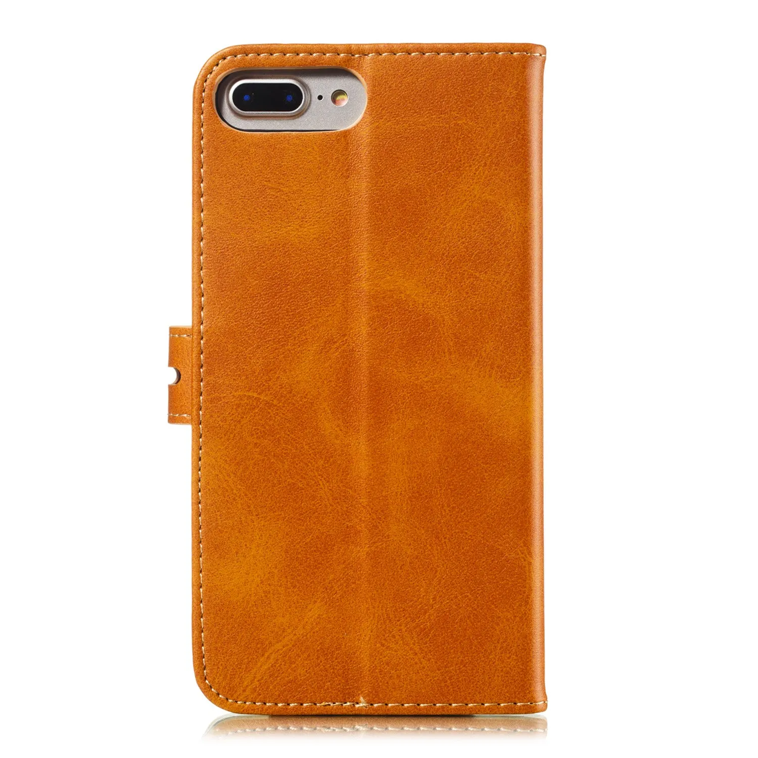 For iPhone 6 plus/6S plus/7 plus/8 plus Wallet-type Cute Cartoon Embossed Happy Cat PU Leather Protective Phone Case with Buckle & Bracket yellow