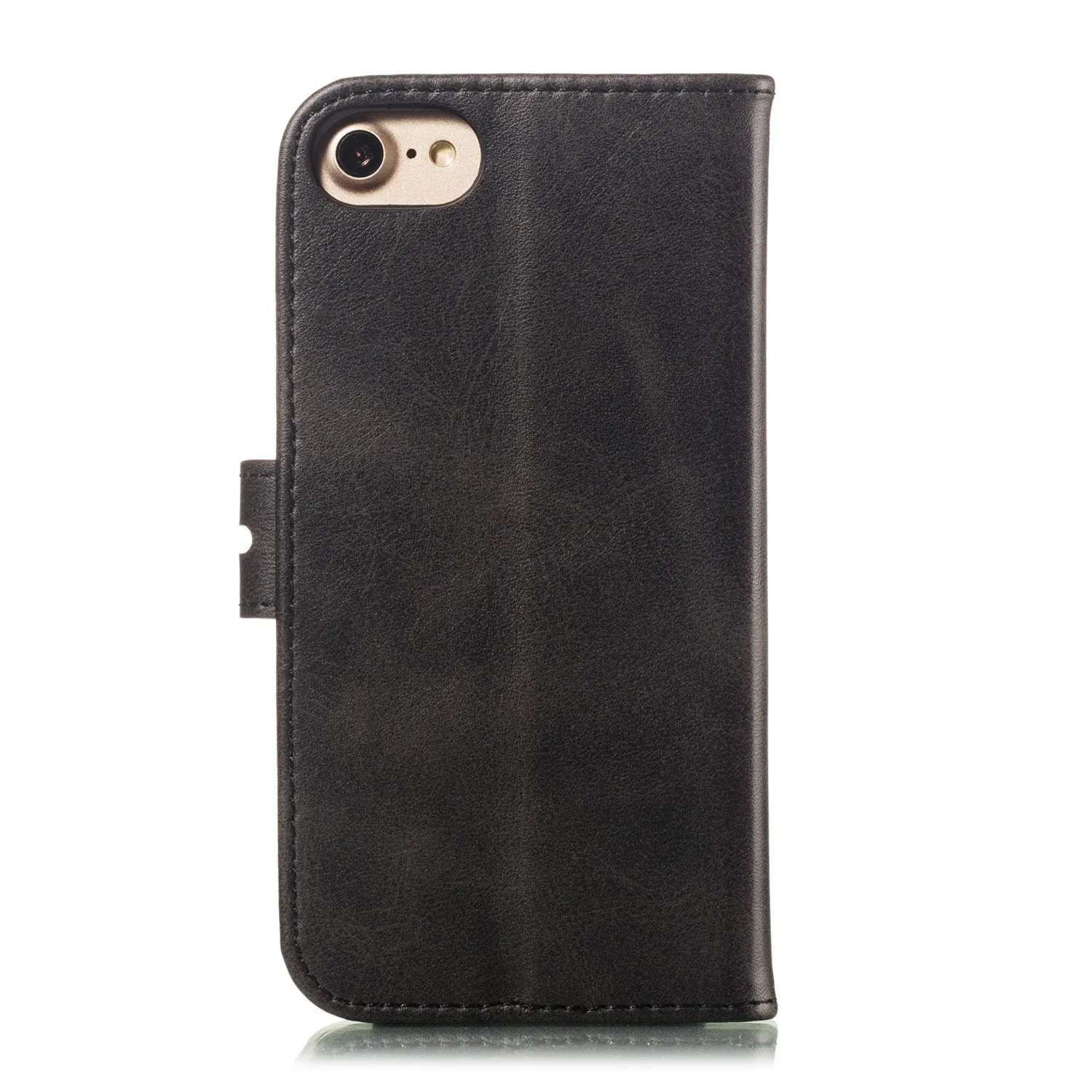 For iPhone 6/6S/7/8 Wallet-type Cute Cartoon Embossed Happy Cat PU Leather Protective Phone Case with Buckle & Bracket black