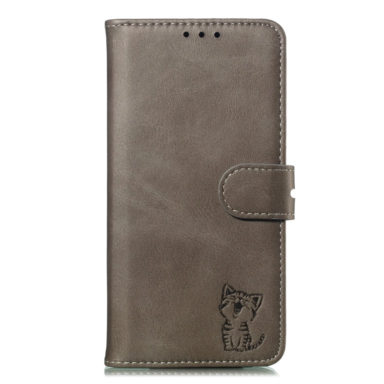 For iPhone 6/6S/7/8 Wallet-type Cute Cartoon Embossed Happy Cat PU Leather Protective Phone Case with Buckle & Bracket gray