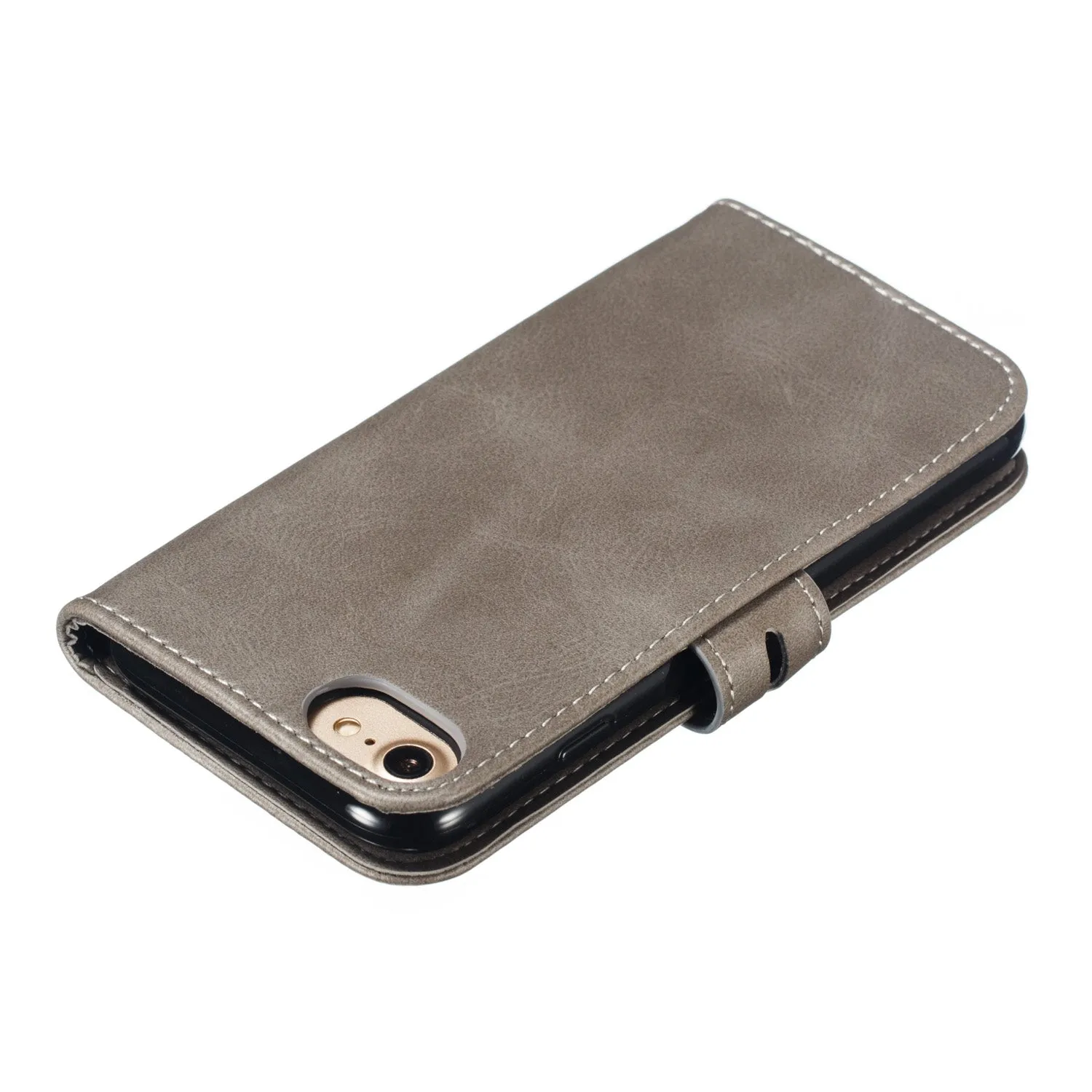 For iPhone 6/6S/7/8 Wallet-type Cute Cartoon Embossed Happy Cat PU Leather Protective Phone Case with Buckle & Bracket gray
