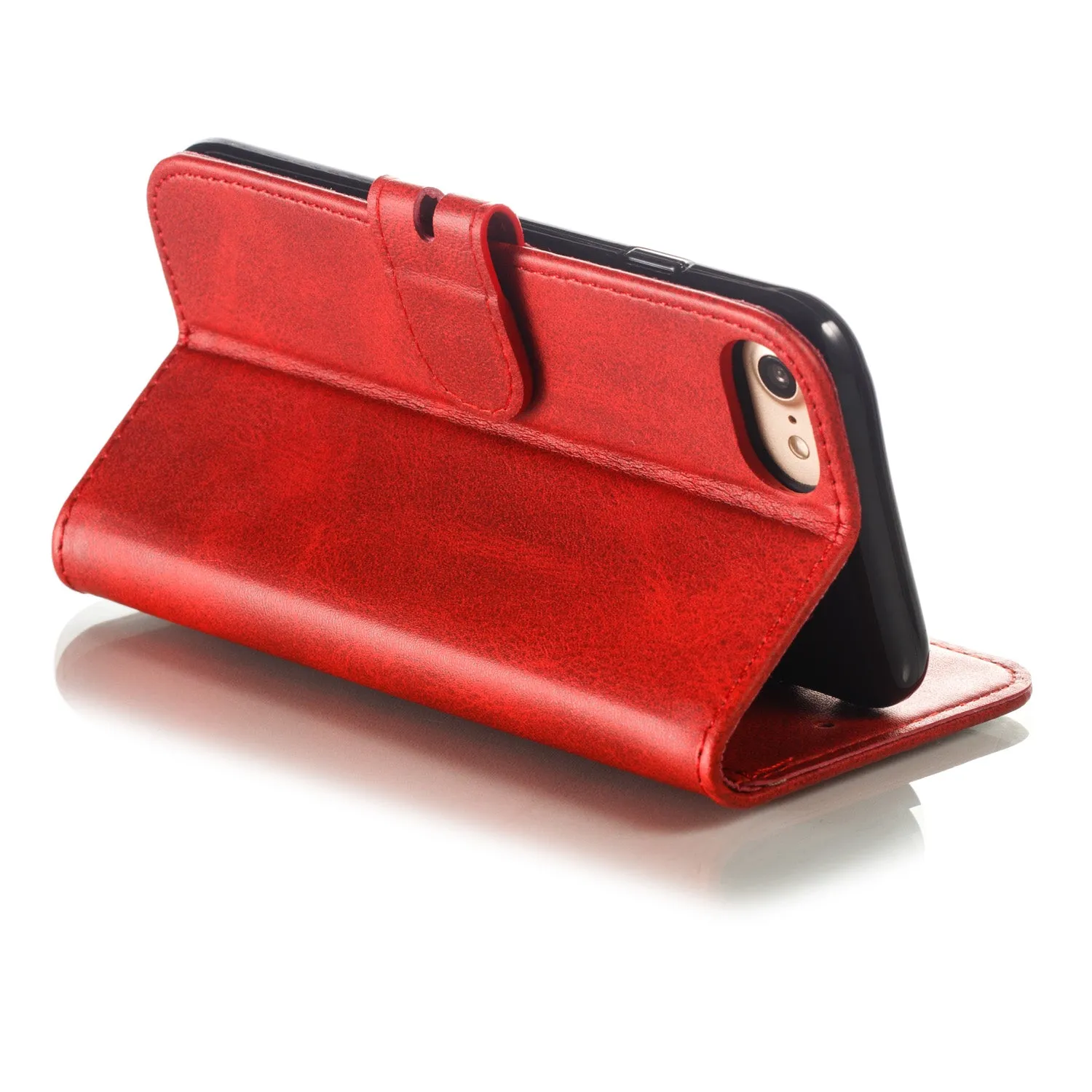 For iPhone 6/6S/7/8 Wallet-type Cute Cartoon Embossed Happy Cat PU Leather Protective Phone Case with Buckle & Bracket red