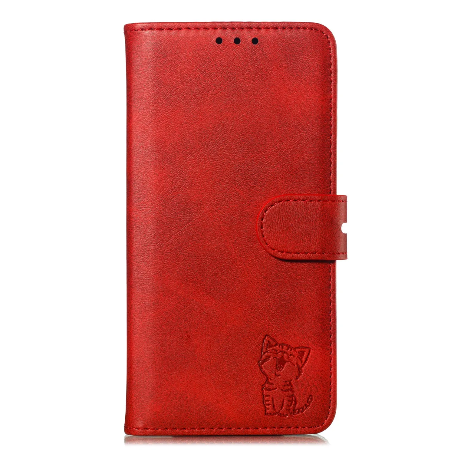 For iPhone 6/6S/7/8 Wallet-type Cute Cartoon Embossed Happy Cat PU Leather Protective Phone Case with Buckle & Bracket red