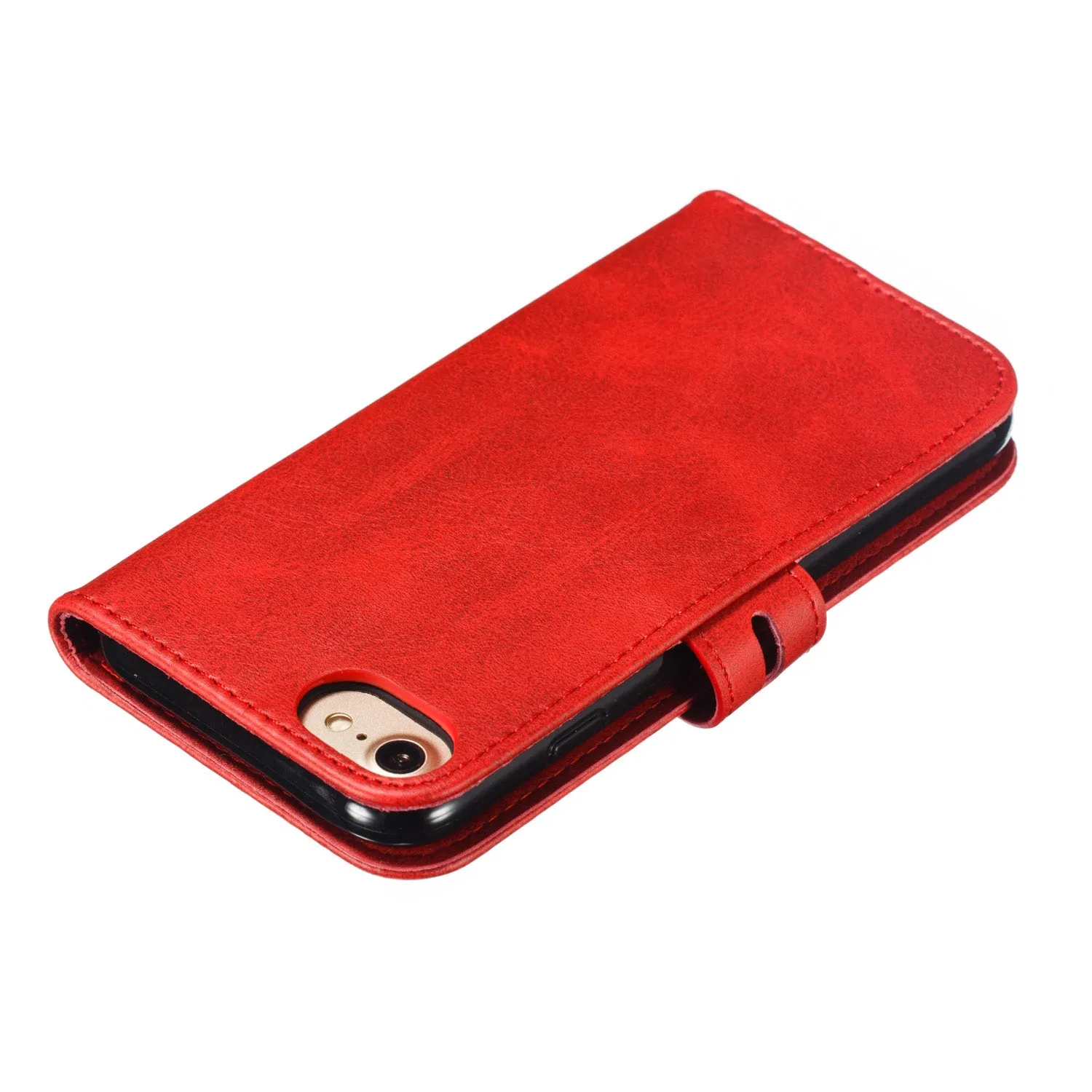 For iPhone 6/6S/7/8 Wallet-type Cute Cartoon Embossed Happy Cat PU Leather Protective Phone Case with Buckle & Bracket red