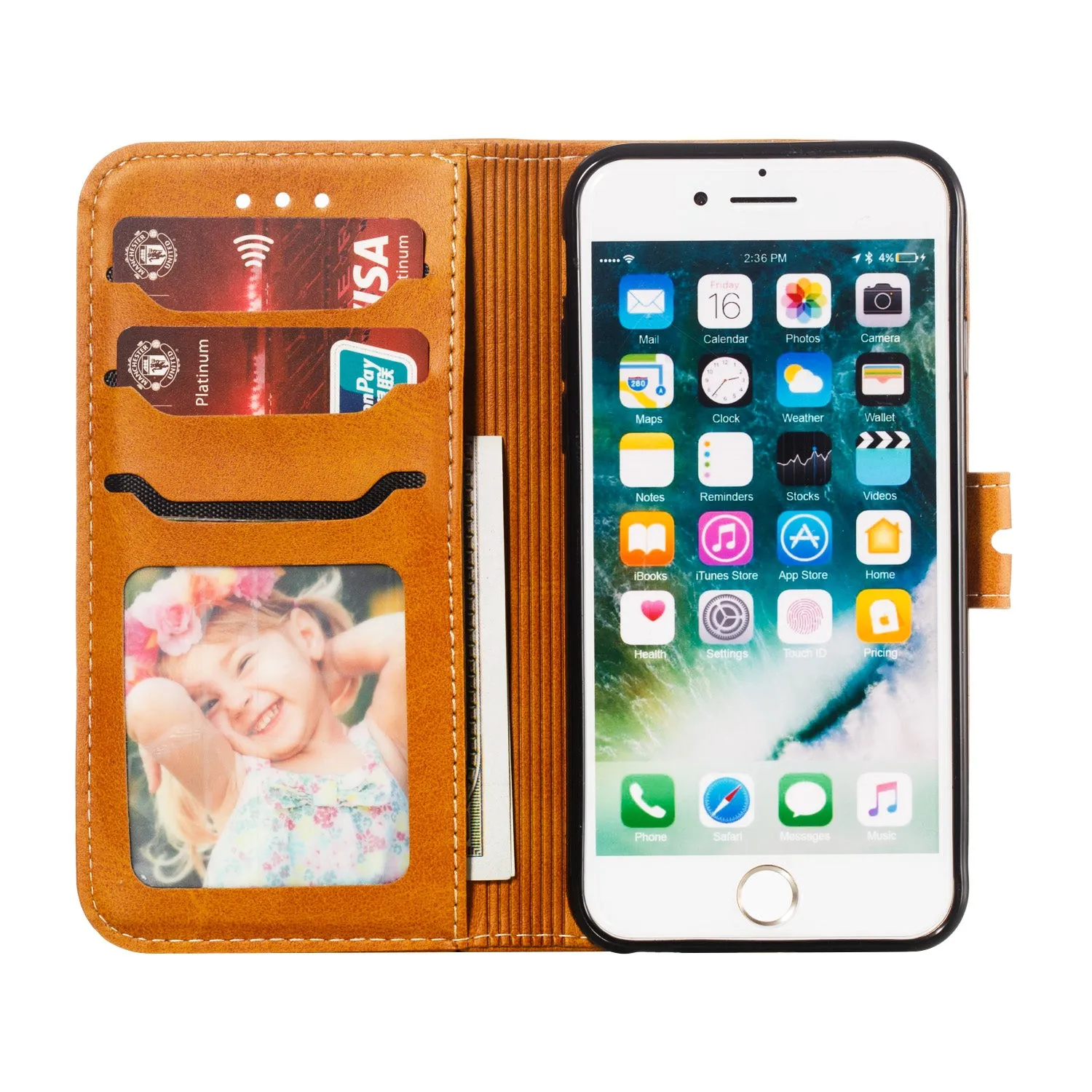 For iPhone 6/6S/7/8 Wallet-type Cute Cartoon Embossed Happy Cat PU Leather Protective Phone Case with Buckle & Bracket yellow
