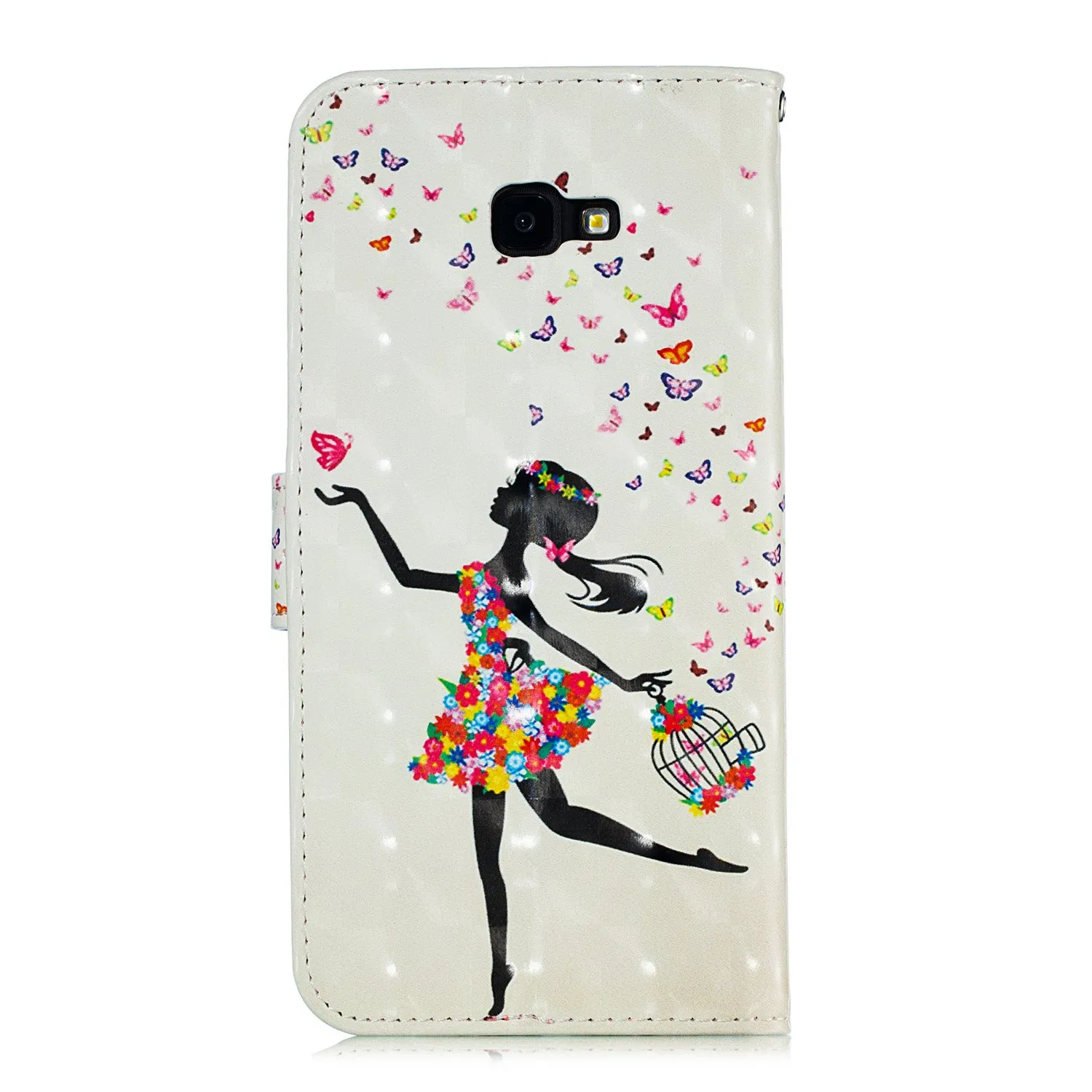 For Samsung J4 /J4 PLUS Cool 3D Coloured Painted PU Magnetic Clasp Wallet Phone Case with Bracket Lanyard Black girl