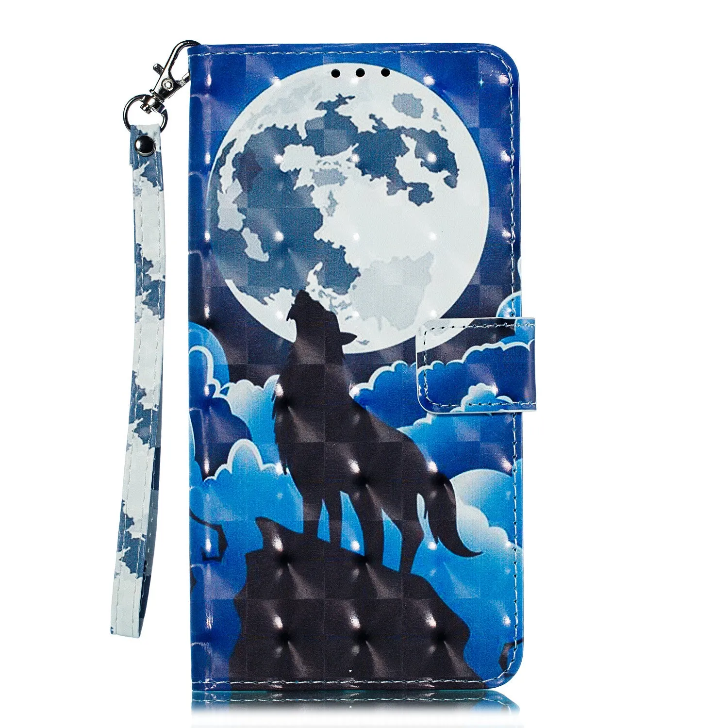 For Samsung J4 /J4 PLUS Cool 3D Coloured Painted PU Magnetic Clasp Wallet Phone Case with Bracket Lanyard Black girl
