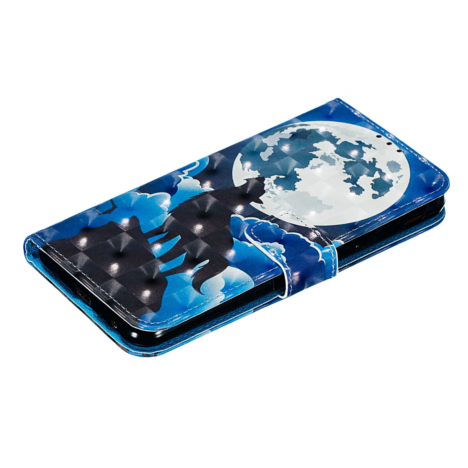 For Samsung J4 /J4 PLUS Cool 3D Coloured Painted PU Magnetic Clasp Wallet Phone Case with Bracket Lanyard Black girl