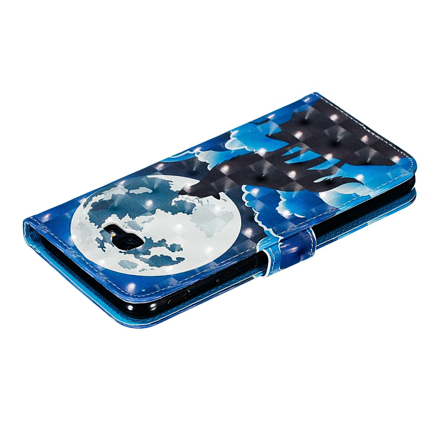 For Samsung J4 /J4 PLUS Cool 3D Coloured Painted PU Magnetic Clasp Wallet Phone Case with Bracket Lanyard Black girl