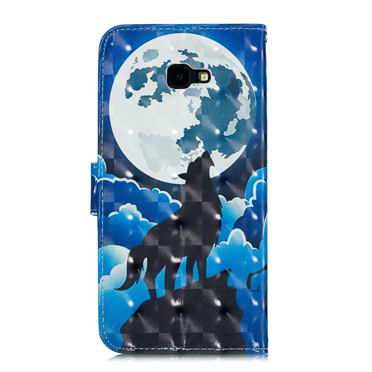 For Samsung J4 /J4 PLUS Cool 3D Coloured Painted PU Magnetic Clasp Wallet Phone Case with Bracket Lanyard Black girl