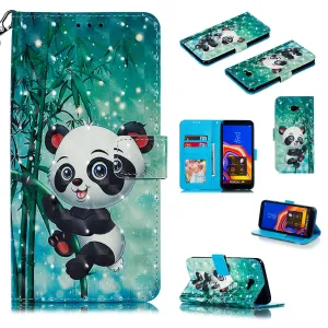 For Samsung J4 /J4 PLUS Cool 3D Coloured Painted PU Magnetic Clasp Wallet Phone Case with Bracket Lanyard Climbing bamboo panda