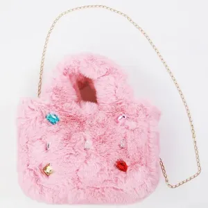 Fur Jewel Purse, Blush Pink