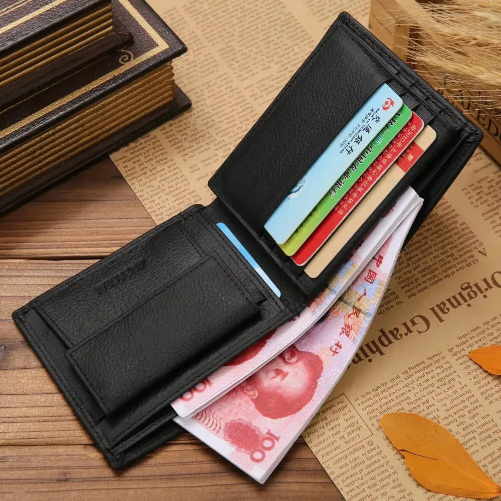 Genuine Leather Men's Short Wallet Cowhide  Portefeuille