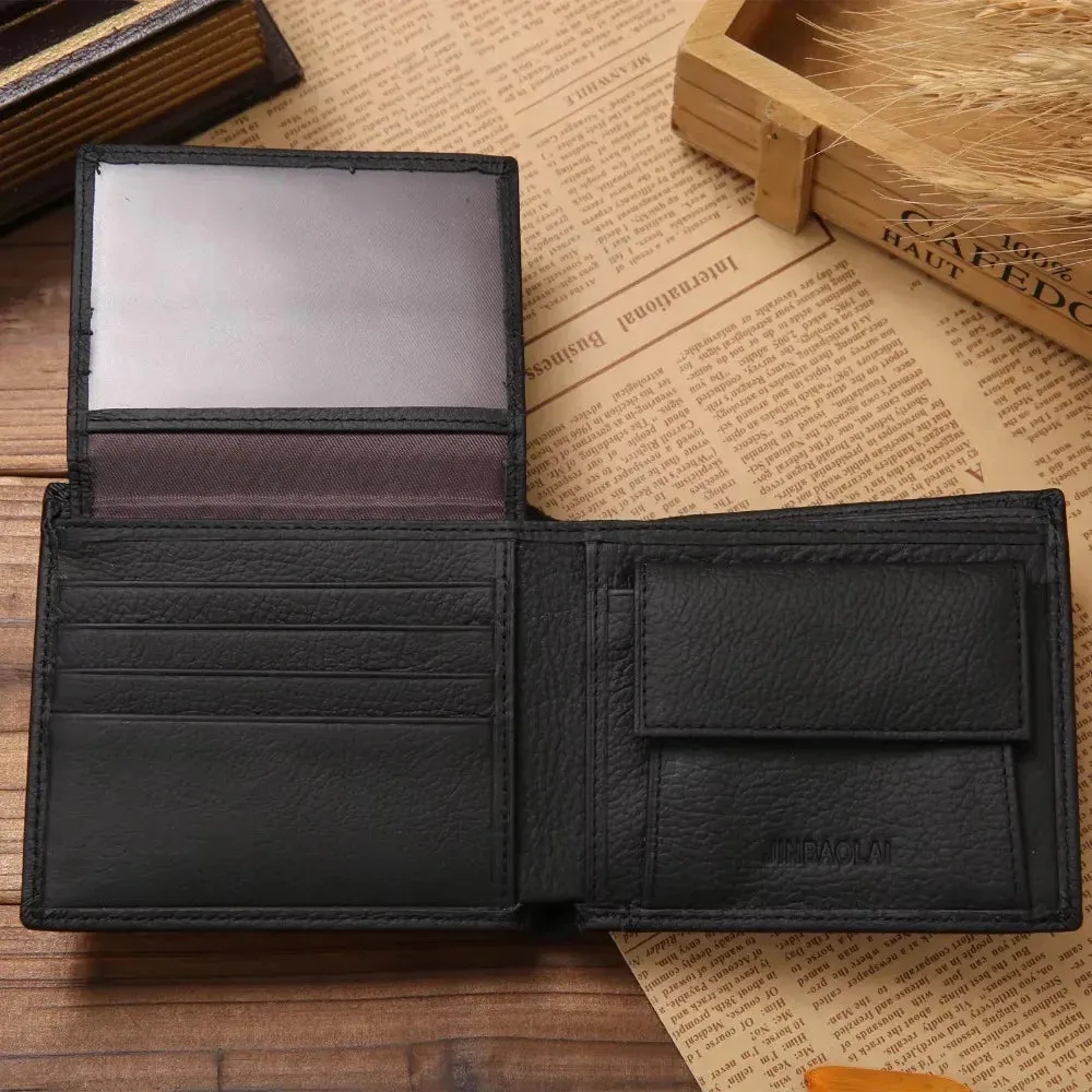 Genuine Leather Men's Short Wallet Cowhide  Portefeuille