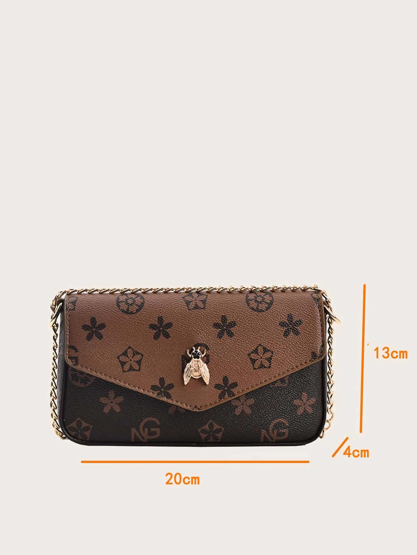 Geo Graphic Flap Baguette Bag - Coffee Brown