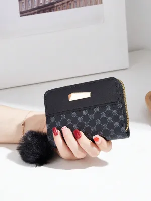 Geometric Pattern Short Wallet - Black