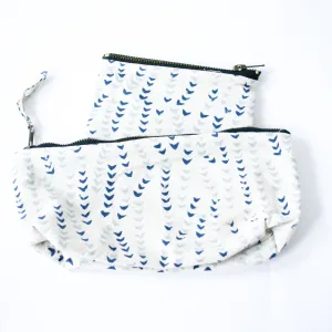 Gift Set:  Blue Succulent Vine Block Print Zipper Pouch