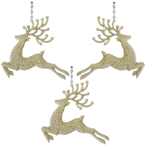 GLITTER CHAMPAGNE "RUNNING" REINDEER (Set/3) MAGNETIC CHANDELIER ORNAMENT