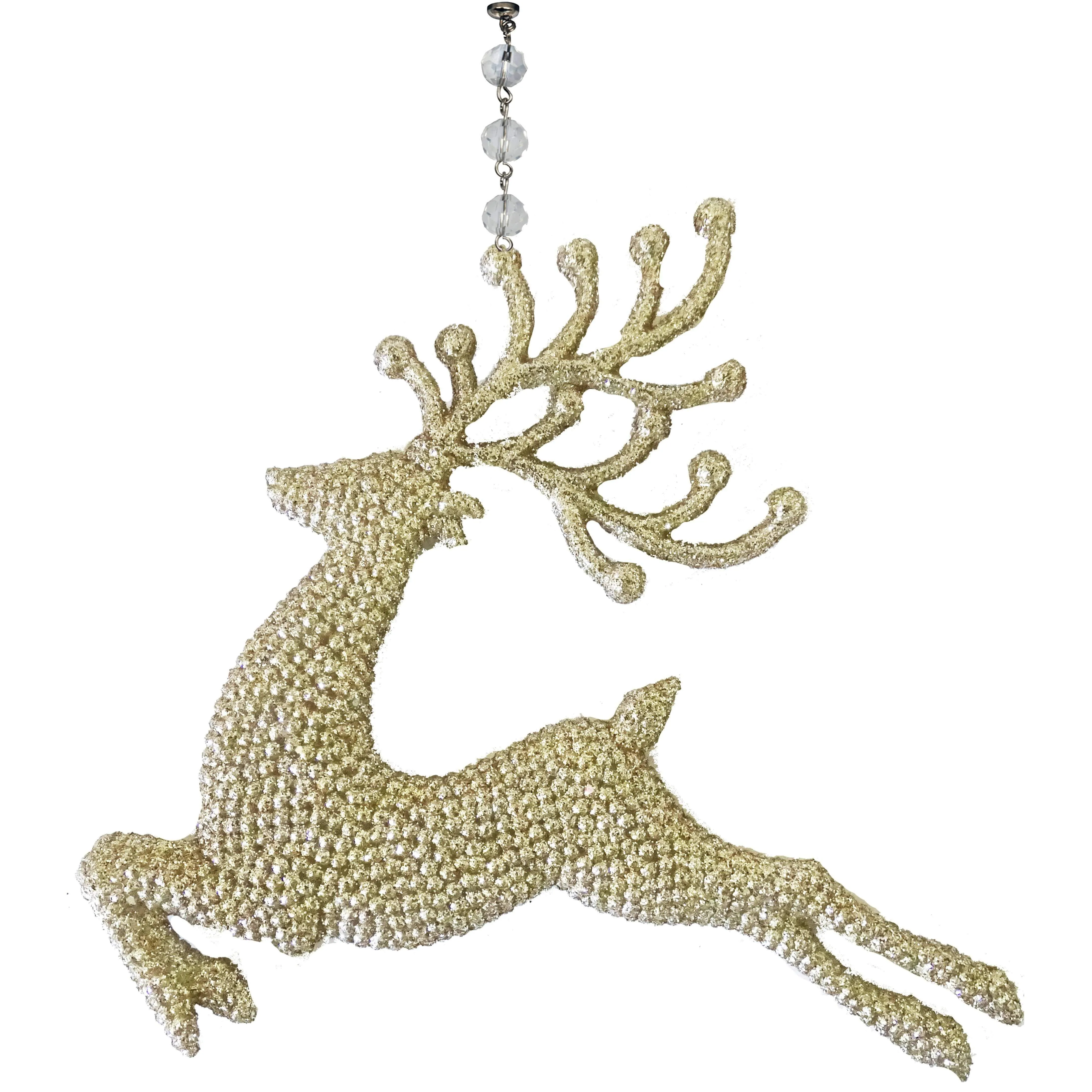 GLITTER CHAMPAGNE "RUNNING" REINDEER (Set/3) MAGNETIC CHANDELIER ORNAMENT