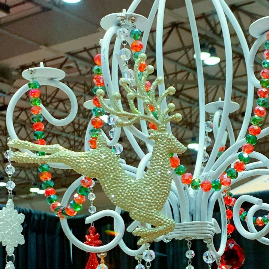 GLITTER CHAMPAGNE "RUNNING" REINDEER (Set/3) MAGNETIC CHANDELIER ORNAMENT